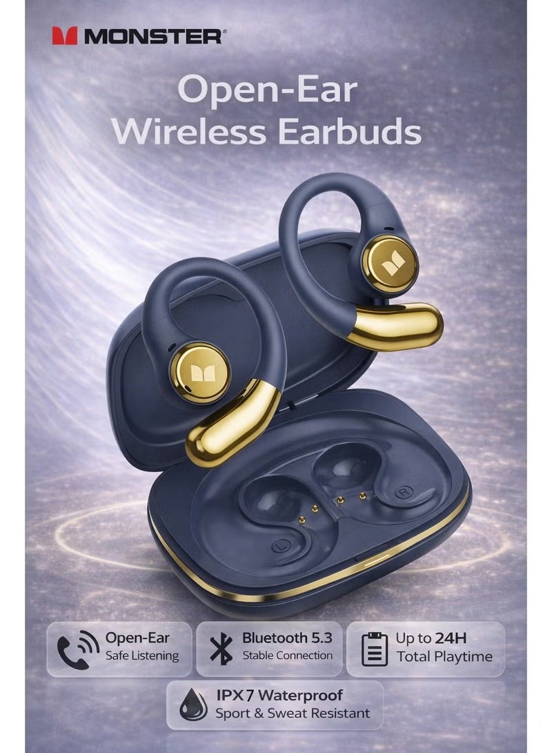 Monster Open Ear AC336 Wireless Earbuds, Open-Ear Bluetooth 5.3 Headphones, Stereo Sound, Crystal Clear Calls, 24H Playback, IPX7 Waterproof, Rotating Case with Lanyard for Sports & Outdoor Use - Image 1